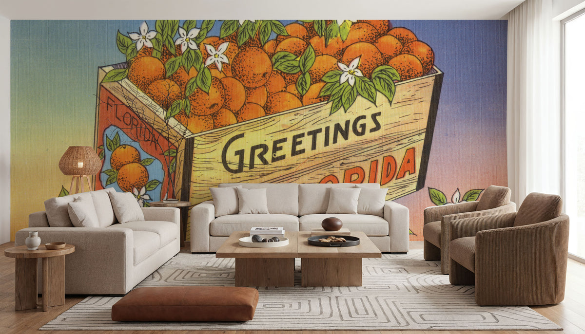 Greetings From Florida's Finest Oranges Mural Wallpaper - room preview 03