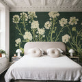 Vintage Flowers on Green Mural Wallpaper - room preview 03