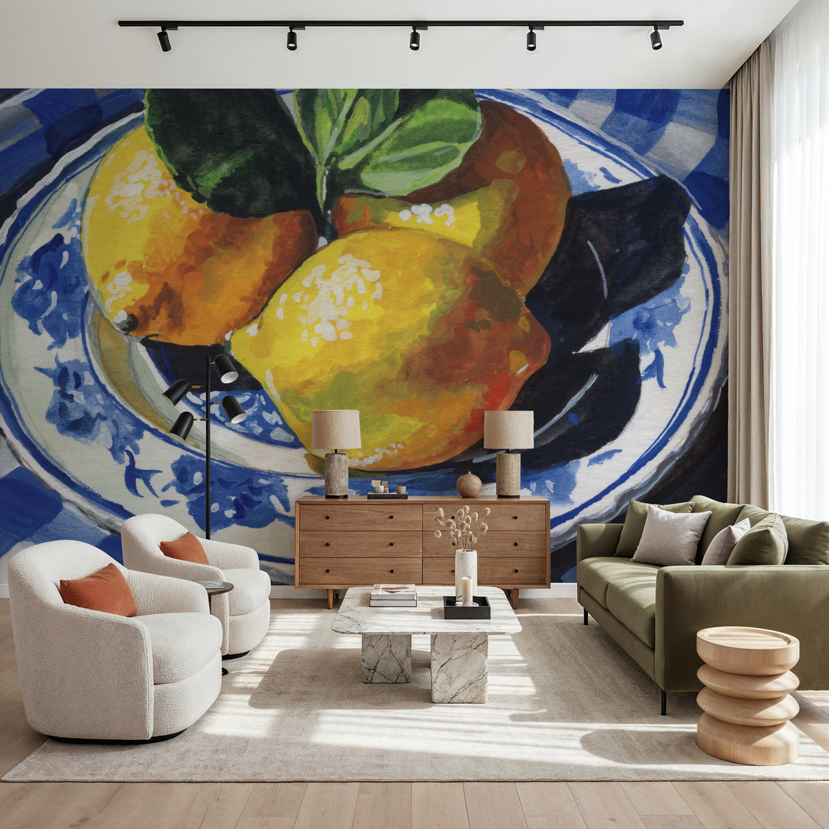 Lemons on a Blue Table Mural Wallpaper - room preview 03