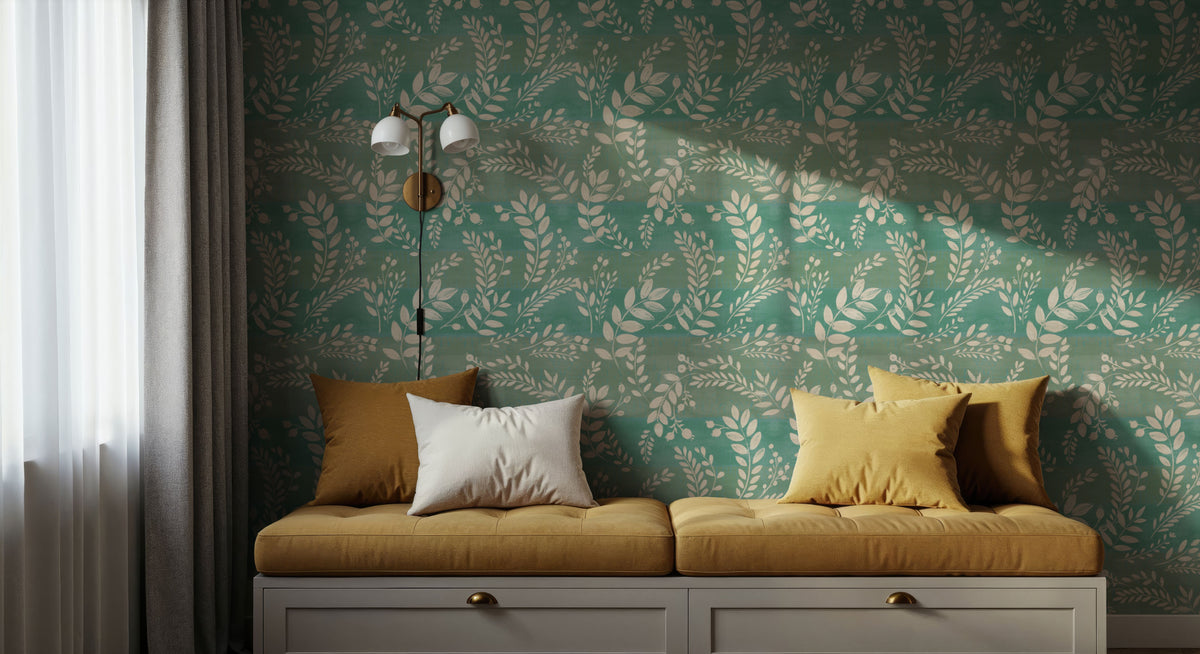 Harvest Sprig Blue Mural Wallpaper - room preview 03
