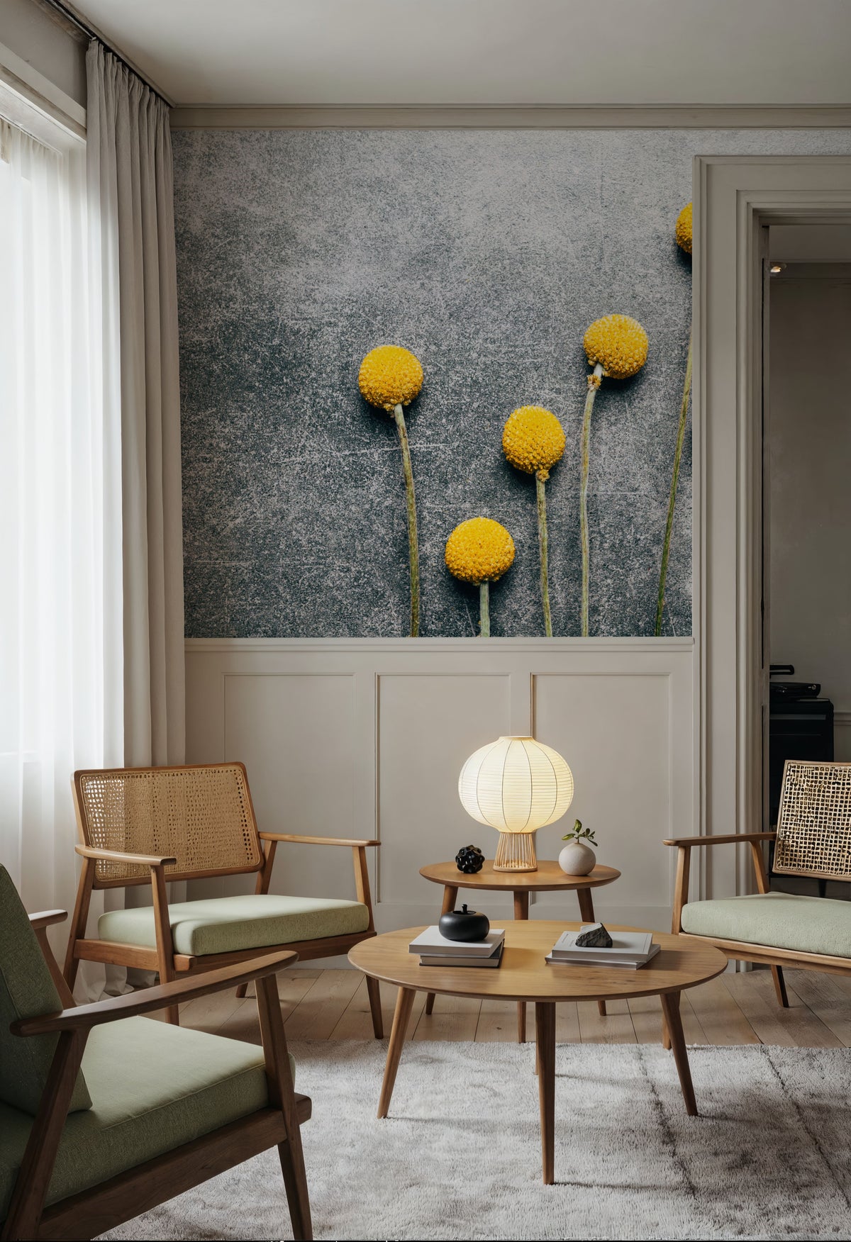 Craspedia Dry Flowers Mural Wallpaper - room preview 03