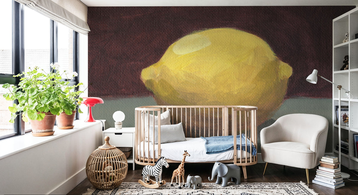 Lemon on Green Mural Wallpaper - room preview 03