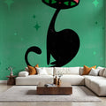 Retro Cat, Green Mural Wallpaper - room preview 03