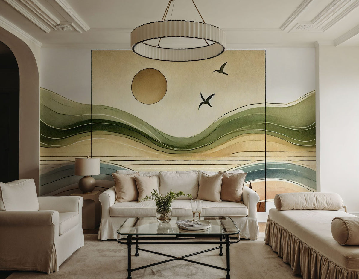 Serenity Sunset View in Art Deco Mural Wallpaper - room preview 03
