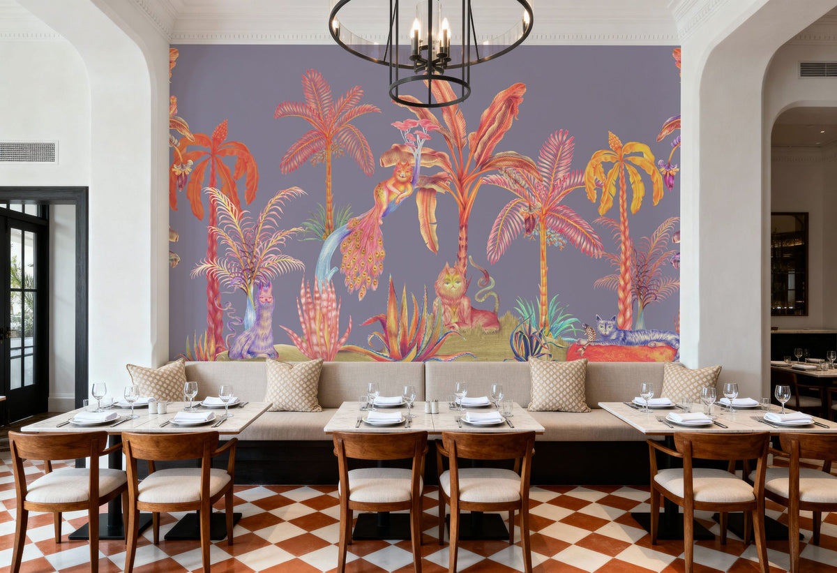 Colorful Jungle, Periwinkle Mural Wallpaper - room preview 03