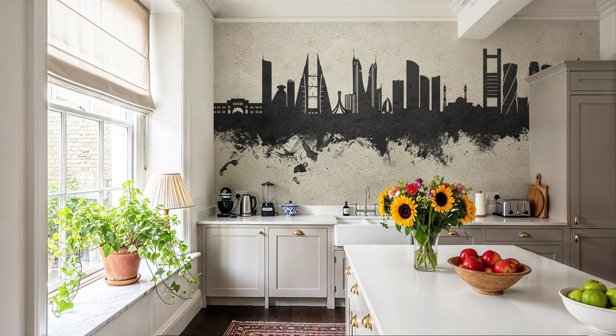 Manama Skyline Concrete Mural Wallpaper - room preview 03