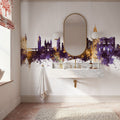 Málaga Spain Skyline Purple & Gold Mural Wallpaper - room preview 03