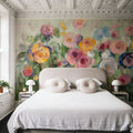 Flowers on Mossy Green Mural Wallpaper - room preview 03