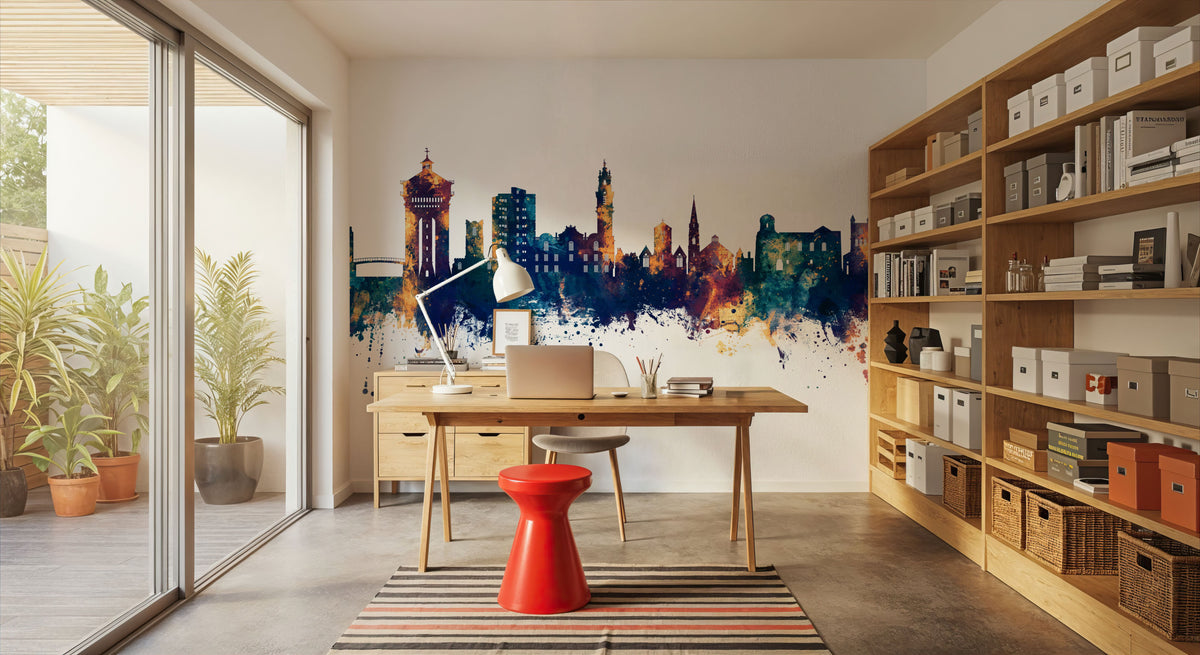 Colchester England Skyline Blue & Bronze Mural Wallpaper - room preview 03