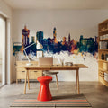 Colchester England Skyline Blue & Bronze Mural Wallpaper - room preview 03