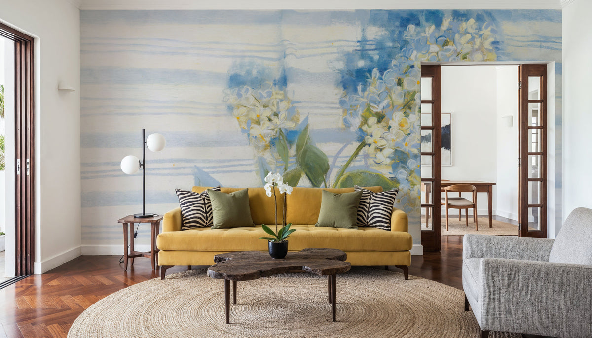 Lilac on Blue Stripe Mural Wallpaper - room preview 03