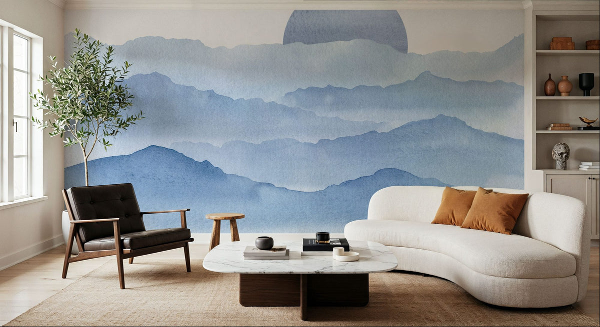 Sunrise Mountain View, Sky Blue Mural Wallpaper - room preview 03