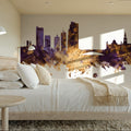 Leeds England Skyline Purple & Gold Mural Wallpaper - room preview 03
