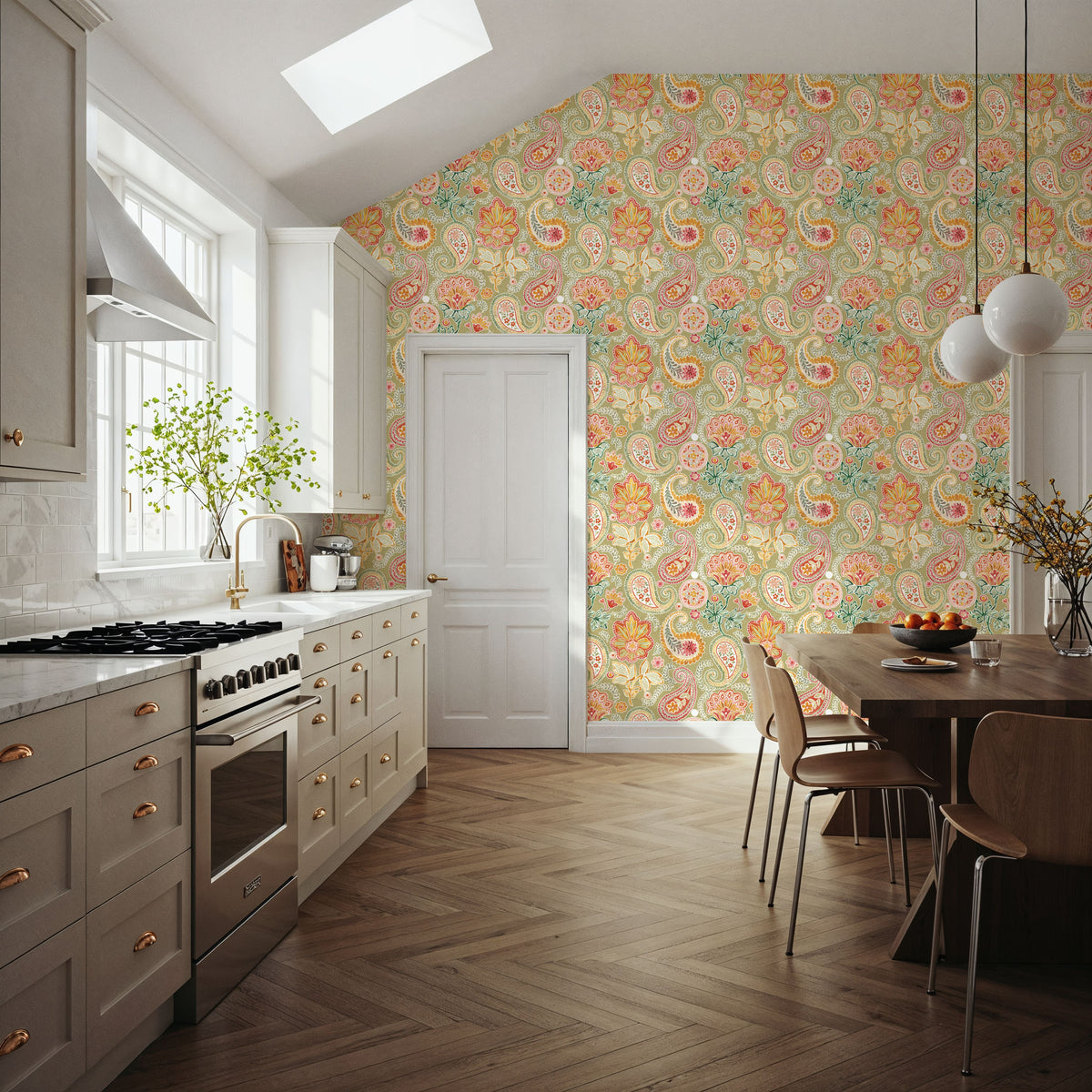 Harvest Paisley Mini Swamp Green Mural Wallpaper - room preview 03
