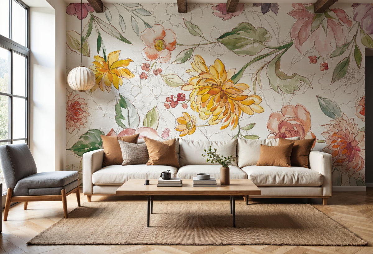 August Blooms Mural Wallpaper - Light Tone - room preview 03