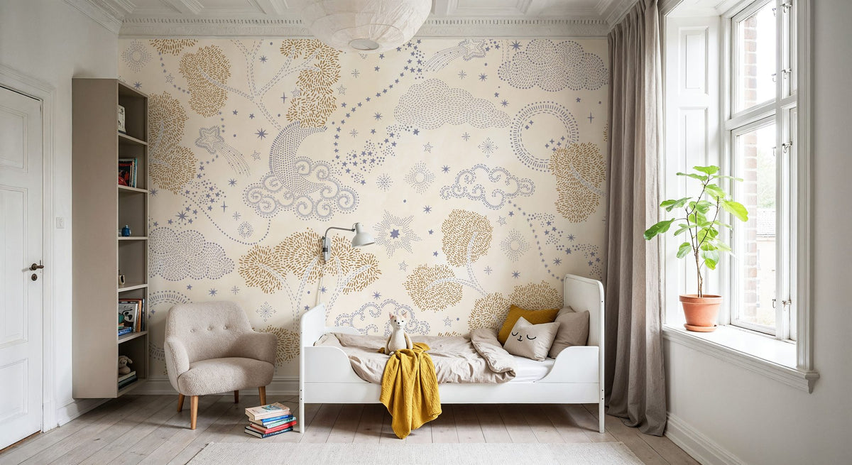 Moonlit Sky, Cream Mural Wallpaper - room preview 03
