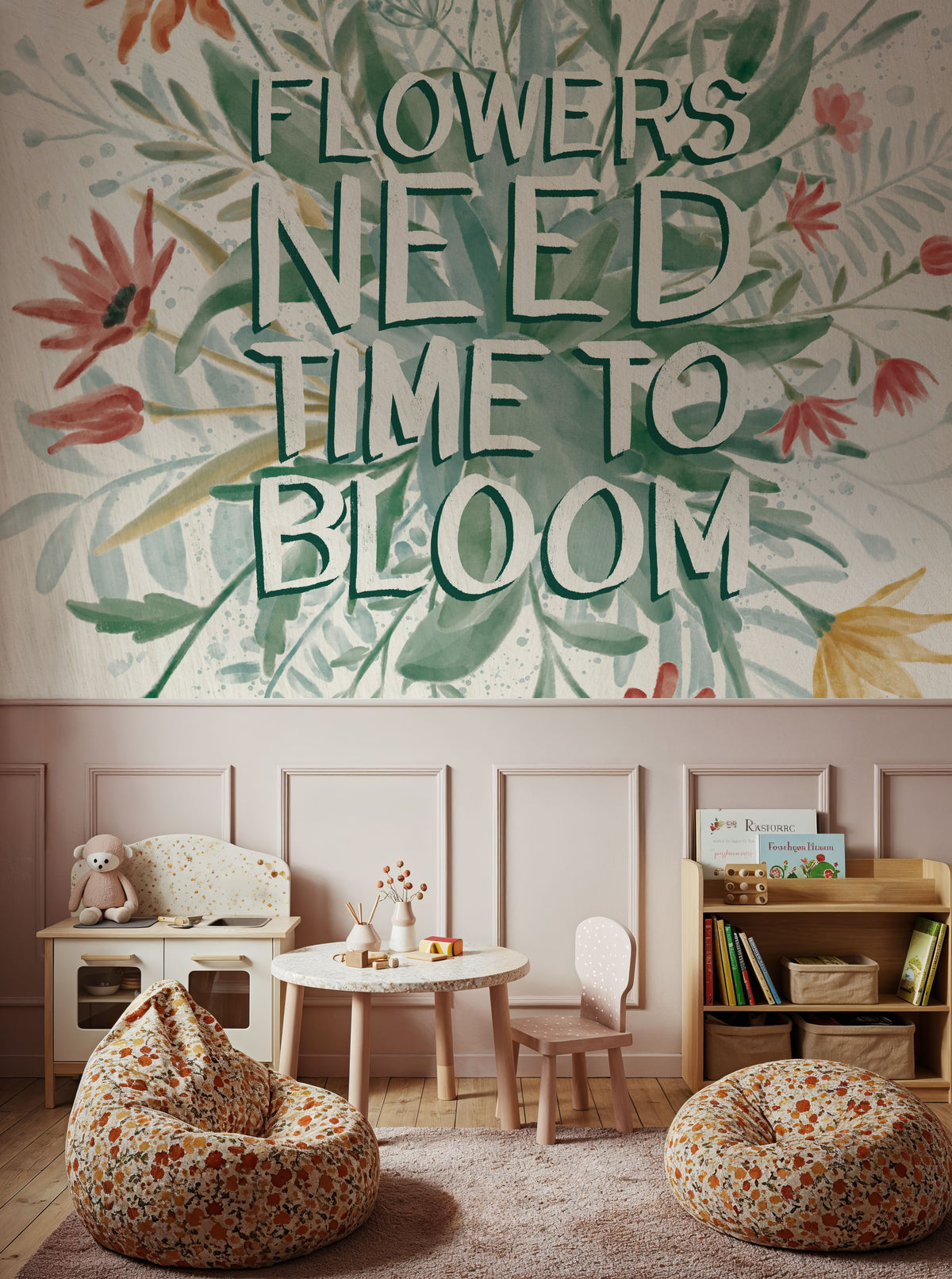 Flowers Need Time to Bloom Mural Wallpaper - room preview 03