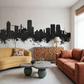 Wellington New Zealand Skyline Blck & White Mural Wallpaper - room preview 03