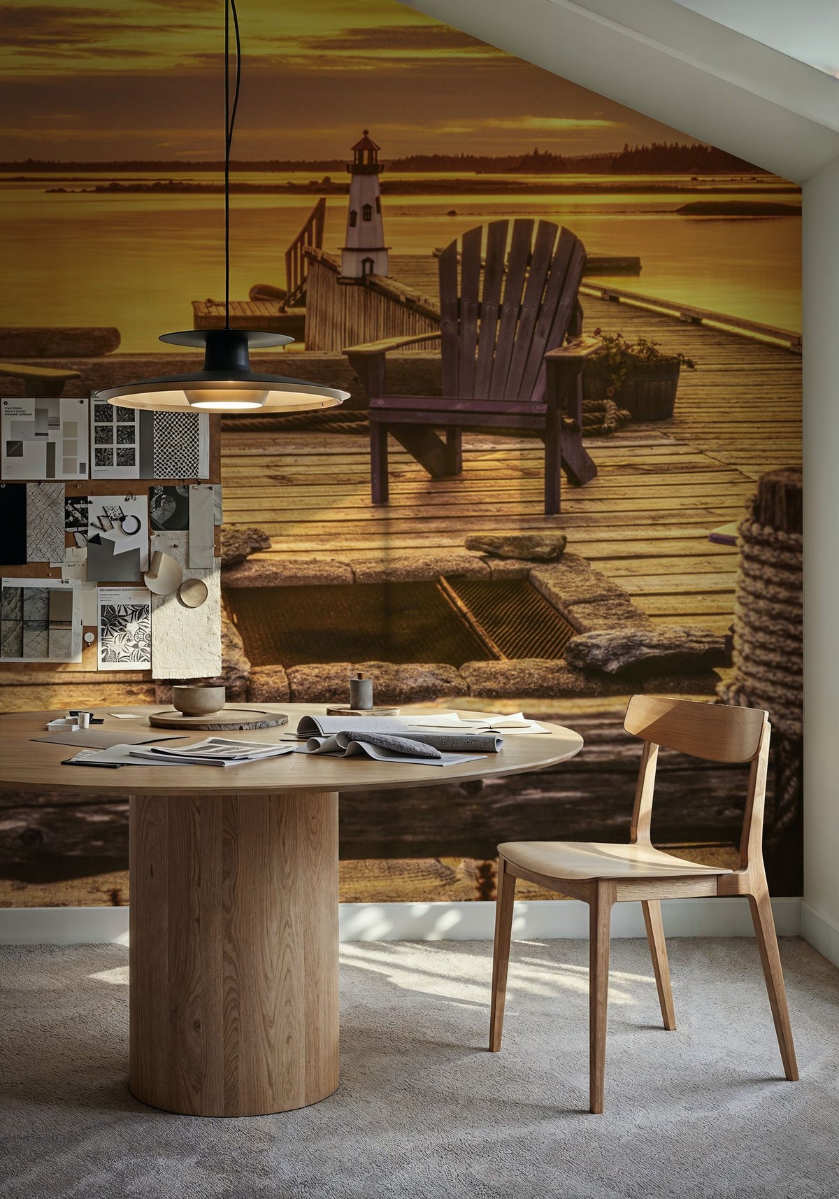 Wooden Pier At Sunset Mural Wallpaper - room preview 03