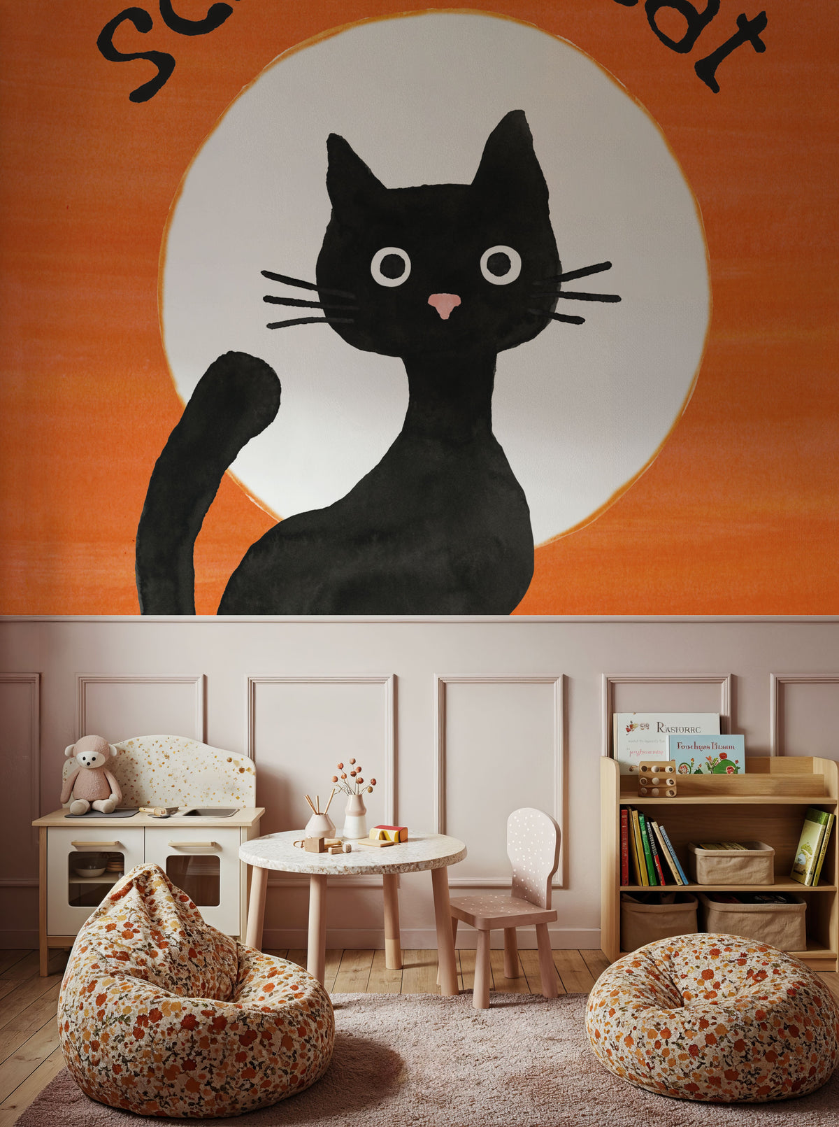Scaredy Cat Orange Mural Wallpaper - room preview 03