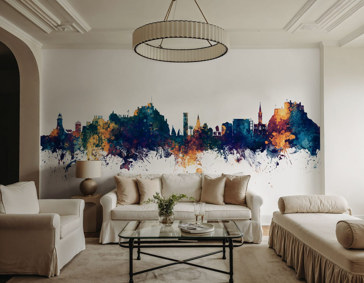 Jersey Channel Islands Skyline Blue & Bronze Mural Wallpaper - room preview 03