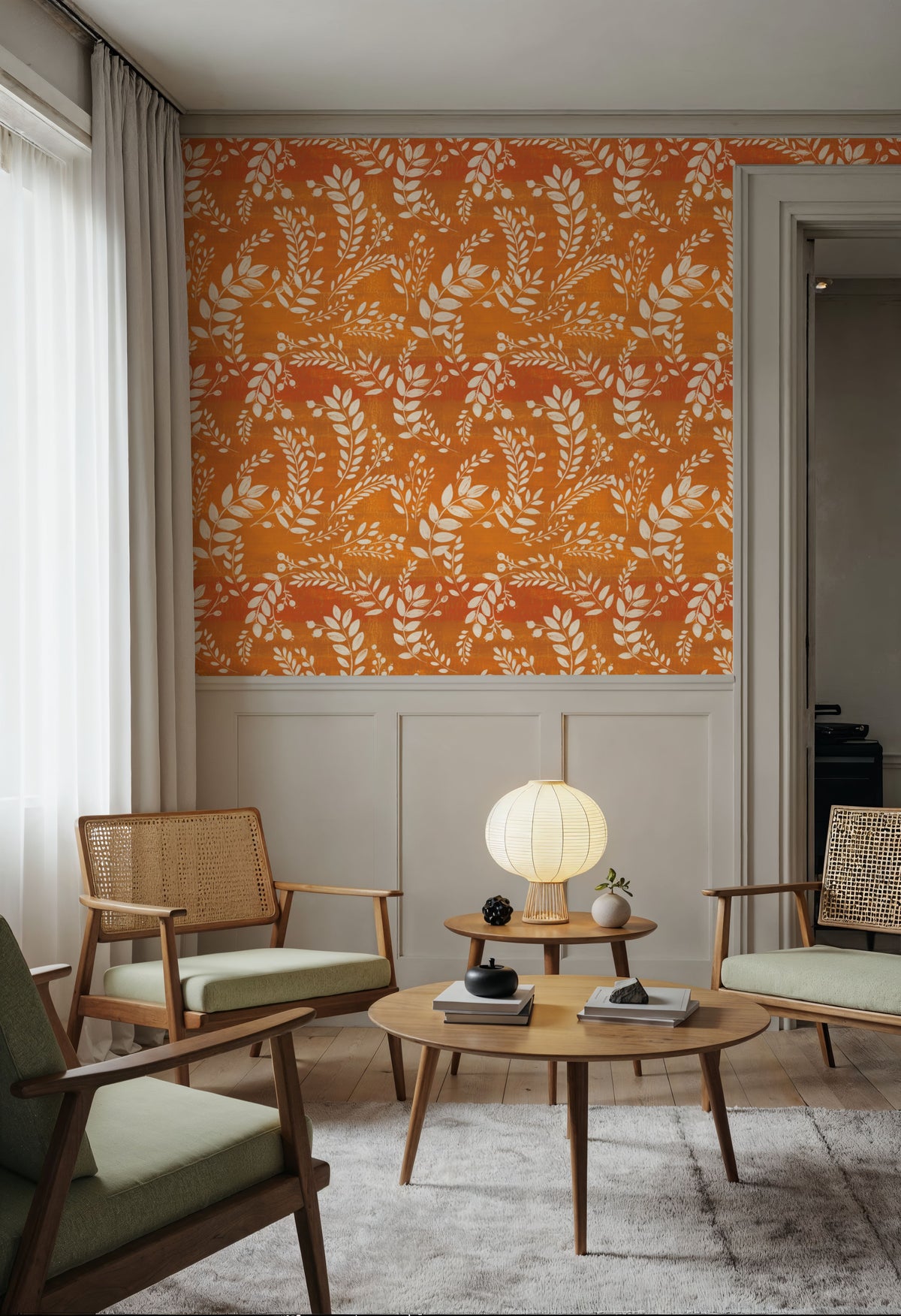 Harvest Sprig Orange Mural Wallpaper - room preview 03
