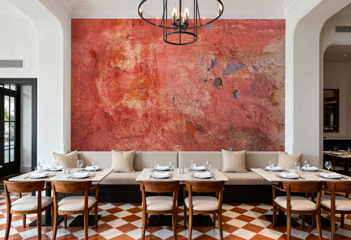 Distressed Vermilion Mural Wallpaper - room preview 03
