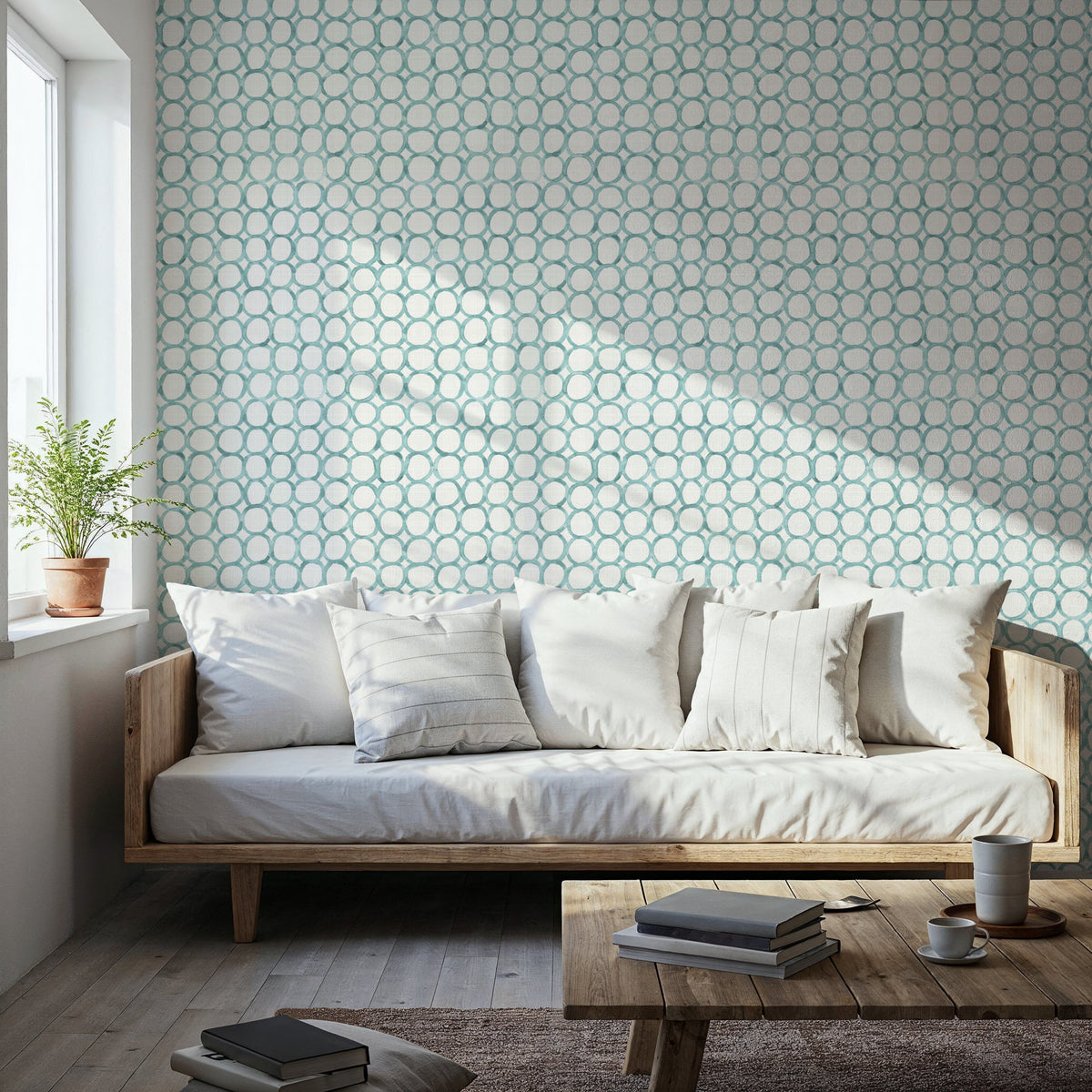 Mixed Blue Circles Mural Wallpaper - room preview 03