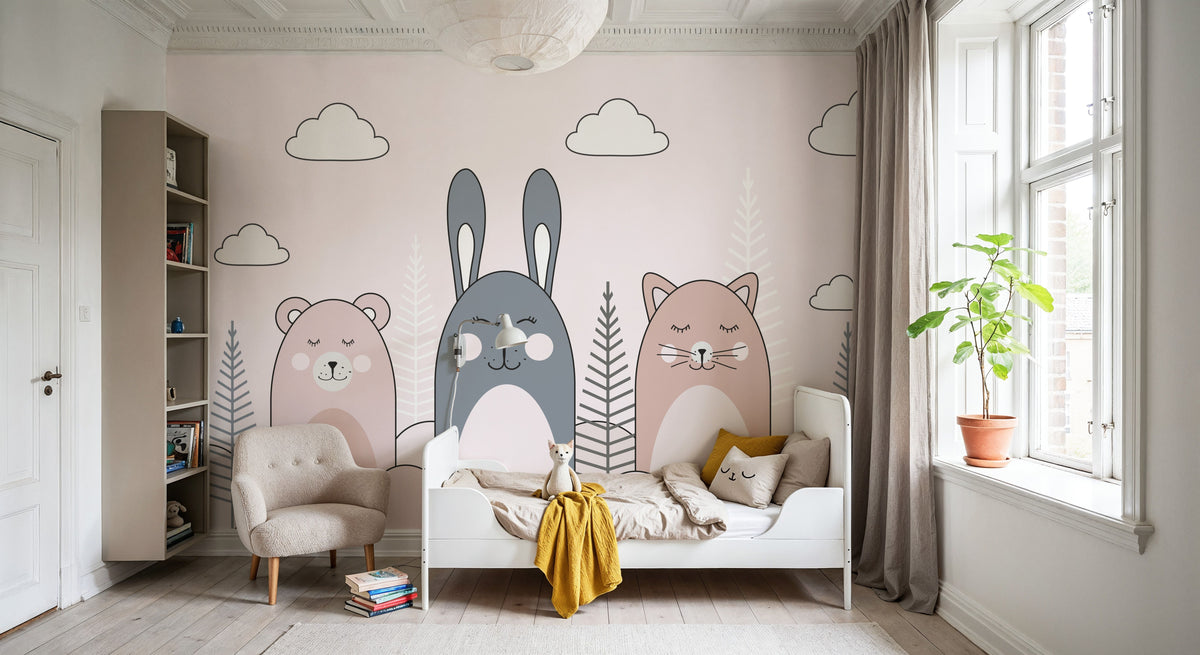 Sleeping Bunny Pink Mural Wallpaper - room preview 03