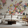 Botanical Floral Map Gray No Words Mural Wallpaper - room preview 03