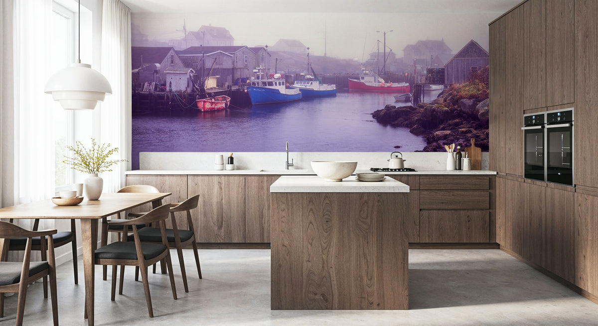 Foggy Fishing Purple Mural Wallpaper - room preview 03