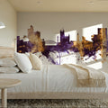 Manchester England Skyline Purple & Gold Mural Wallpaper - room preview 03