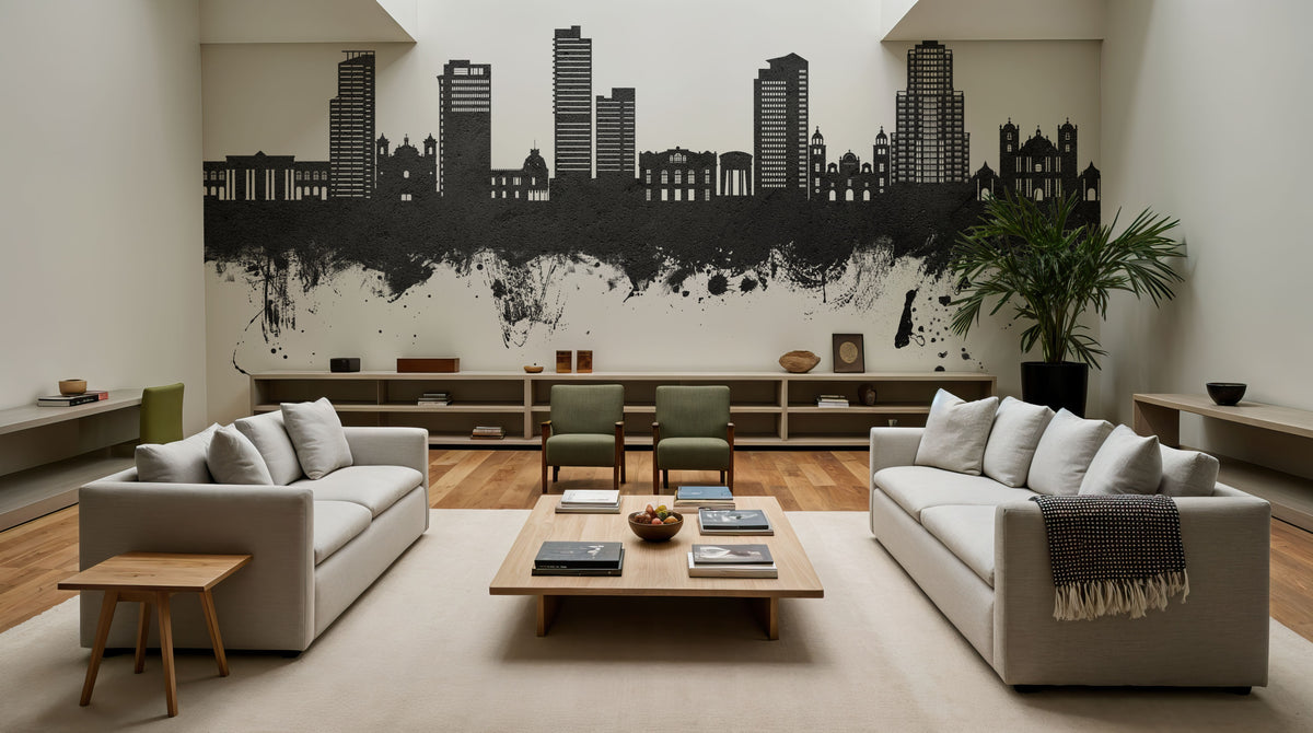 Tegucigalapa Honduras Skyline Black & White Mural Wallpaper - room preview 03