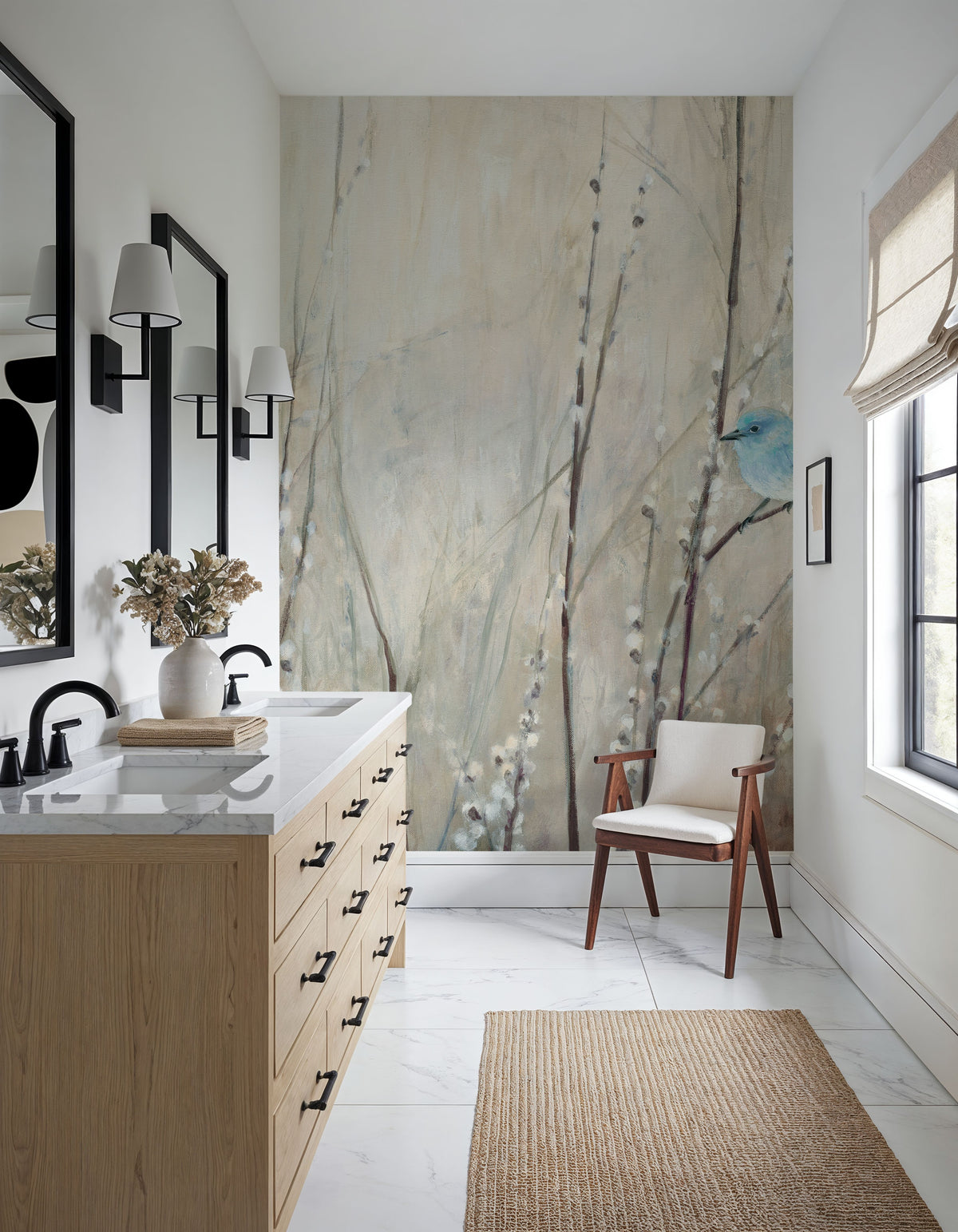 Pretty Birds Neutral Mural Wallpaper - room preview 03