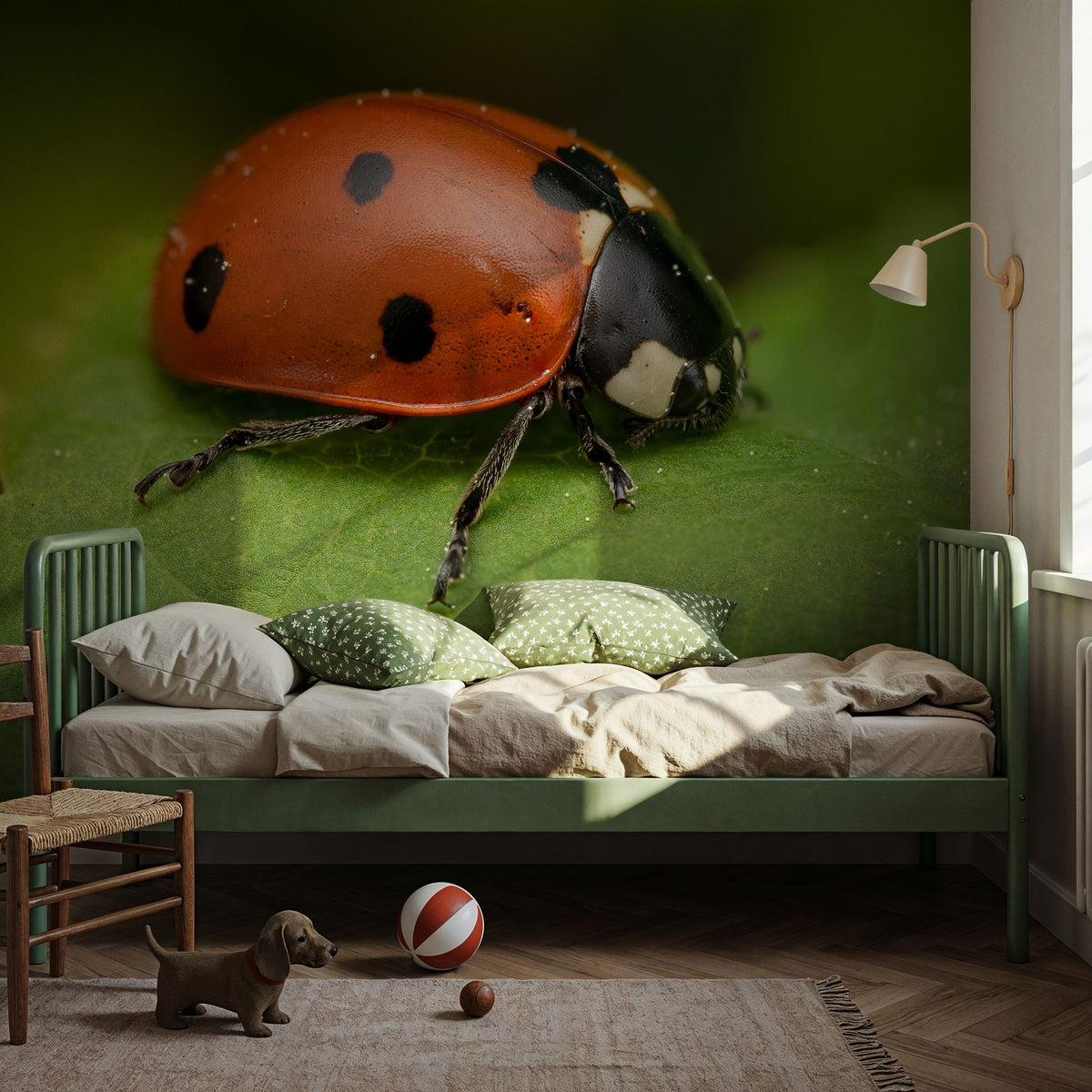 Ladybug on Leaf Mural Wallpaper - room preview 03