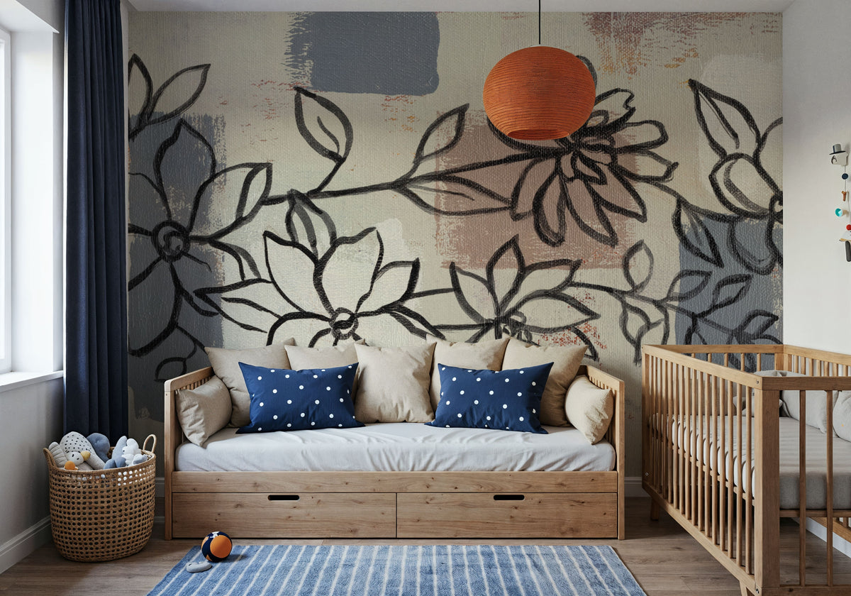 Scandinavian Floral Mural Wallpaper - room preview 03