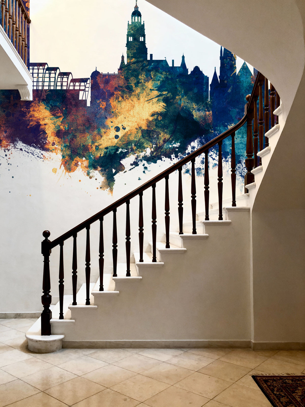 Sheffield England Skyline Blue & Bronze Mural Wallpaper - room preview 03