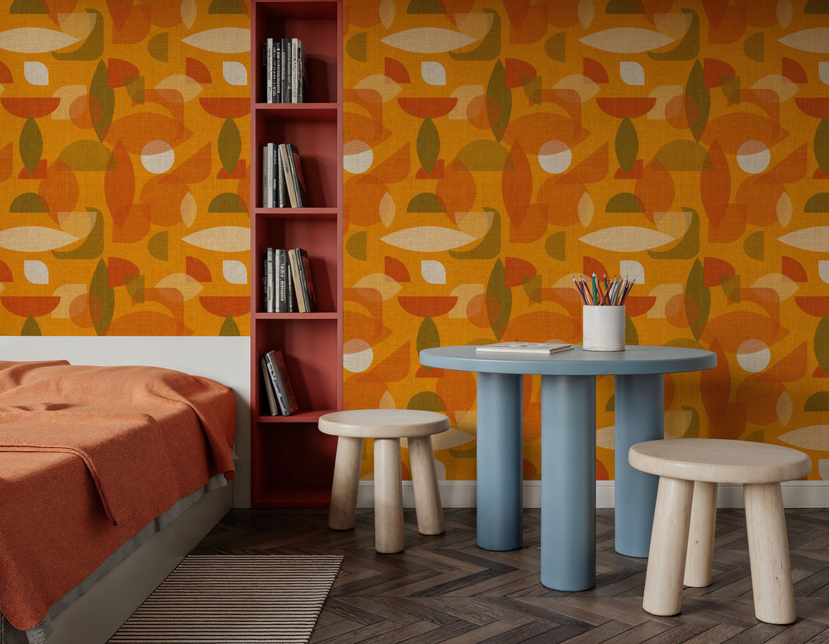 Homley Geometry, Orange Mural Wallpaper - room preview 03