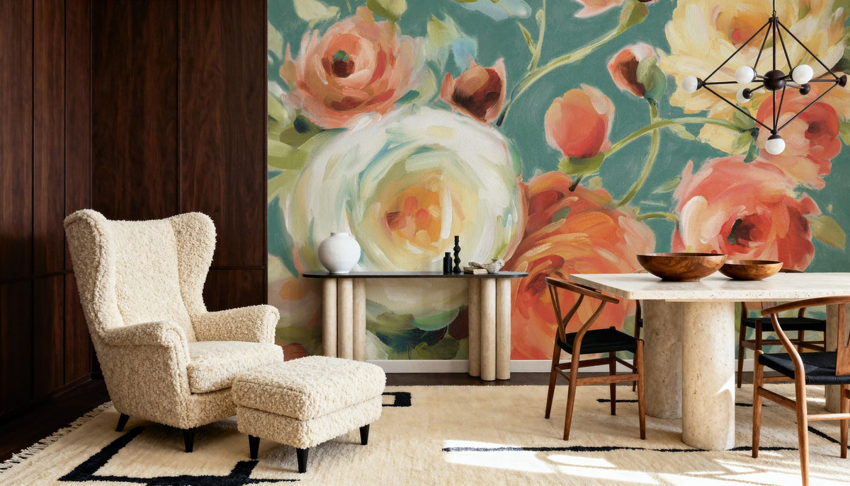 Florabundance I Autumn Teal Mural Wallpaper - room preview 03