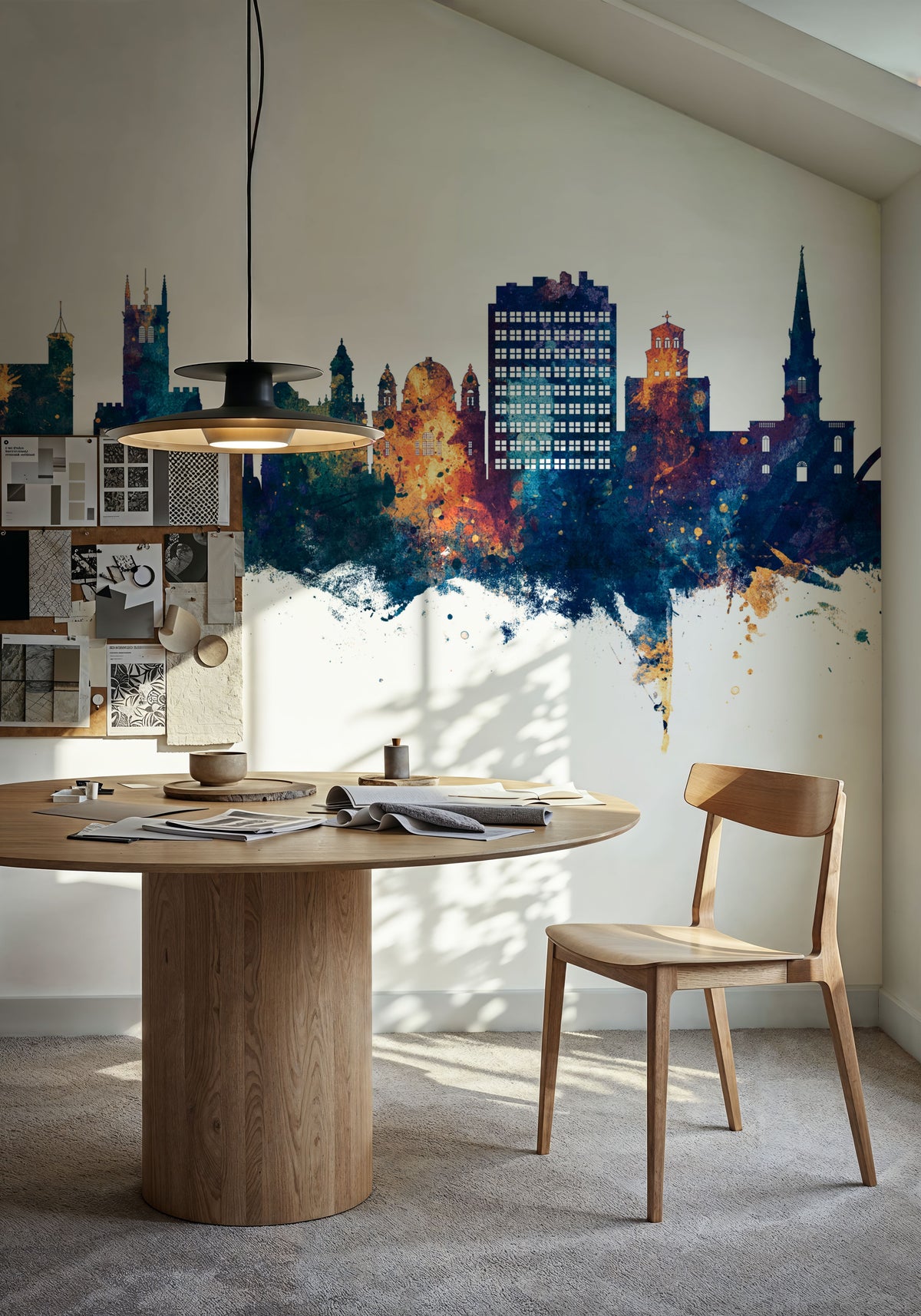 Wolverhampton England Skyline Blue & Bronze Mural Wallpaper - room preview 03