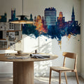 Wolverhampton England Skyline Blue & Bronze Mural Wallpaper - room preview 03