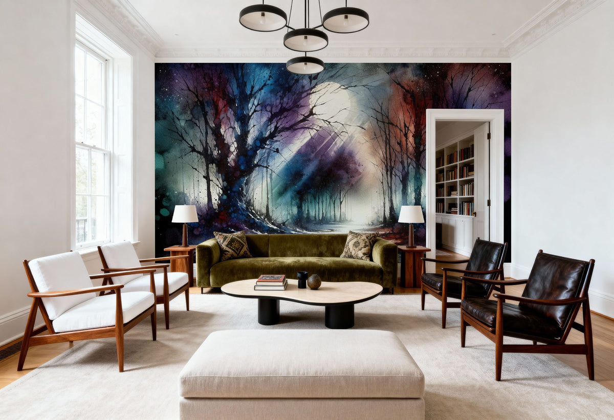 Mystical Moonlit Forest Scene Mural Wallpaper - room preview 03
