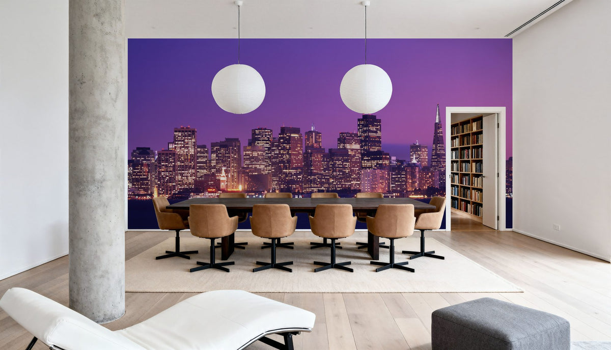 Pink Gradient Twilight Metropolis Mural Wallpaper - room preview 03