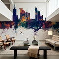 Warsaw Poland Skyline Blue & Bronze Mural Wallpaper - room preview 03