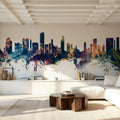 Honolulu Hawaii Skyline Blue & Bronze Mural Wallpaper - room preview 03