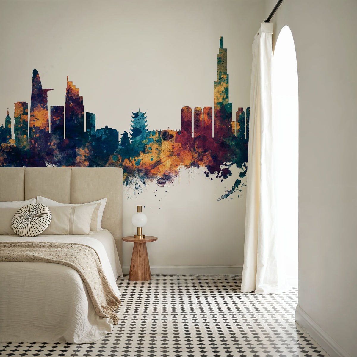 Ho Chi Minh City Vietnam Skyline Blue & Bronze Mural Wallpaper - room preview 03