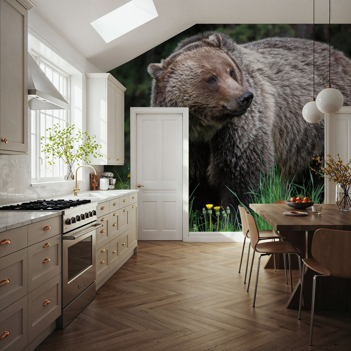 British Columbia Grizzly in a Field Mural Wallpaper - room preview 03