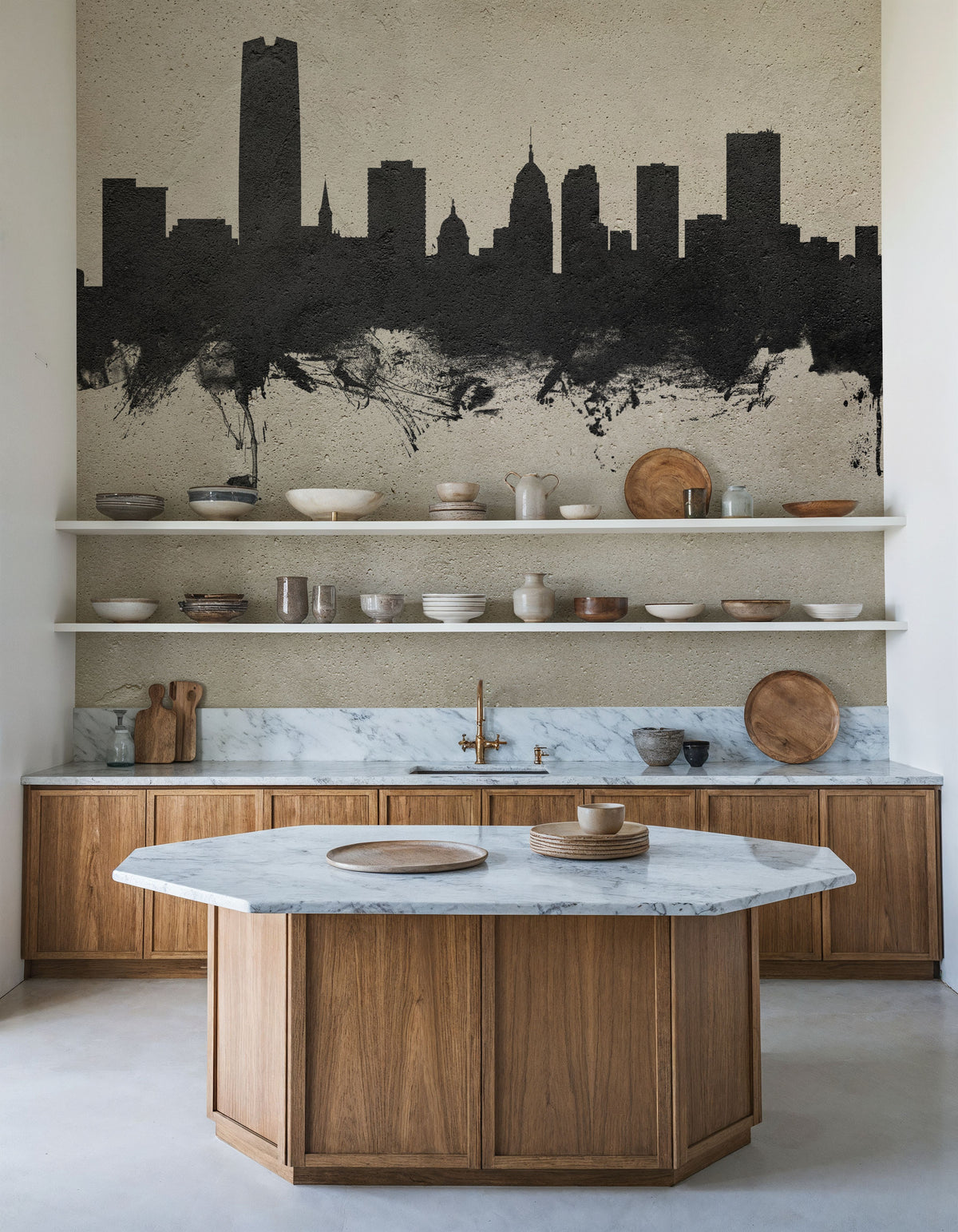 Oklahoma City Skyline Concrete Mural Wallpaper - room preview 03