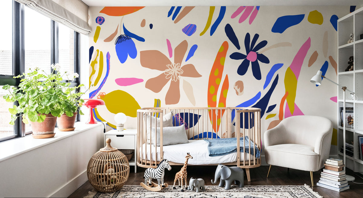 Fun Doodle Florals Mural Wallpaper - room preview 03