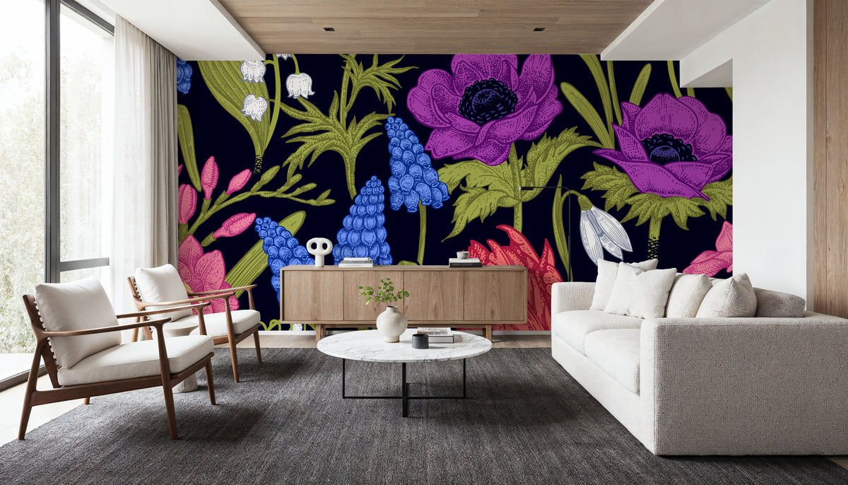 The Rabbits View Dark Mural Wallpaper - room preview 03